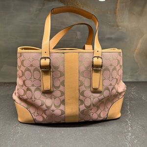 Coach Pink and Tan Signature Tote